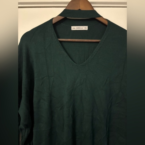 NWOT Zara Chic Green V-Neck Oversized Dolman Fitted Sexy Sweater Dress Small S - Picture 4 of 6